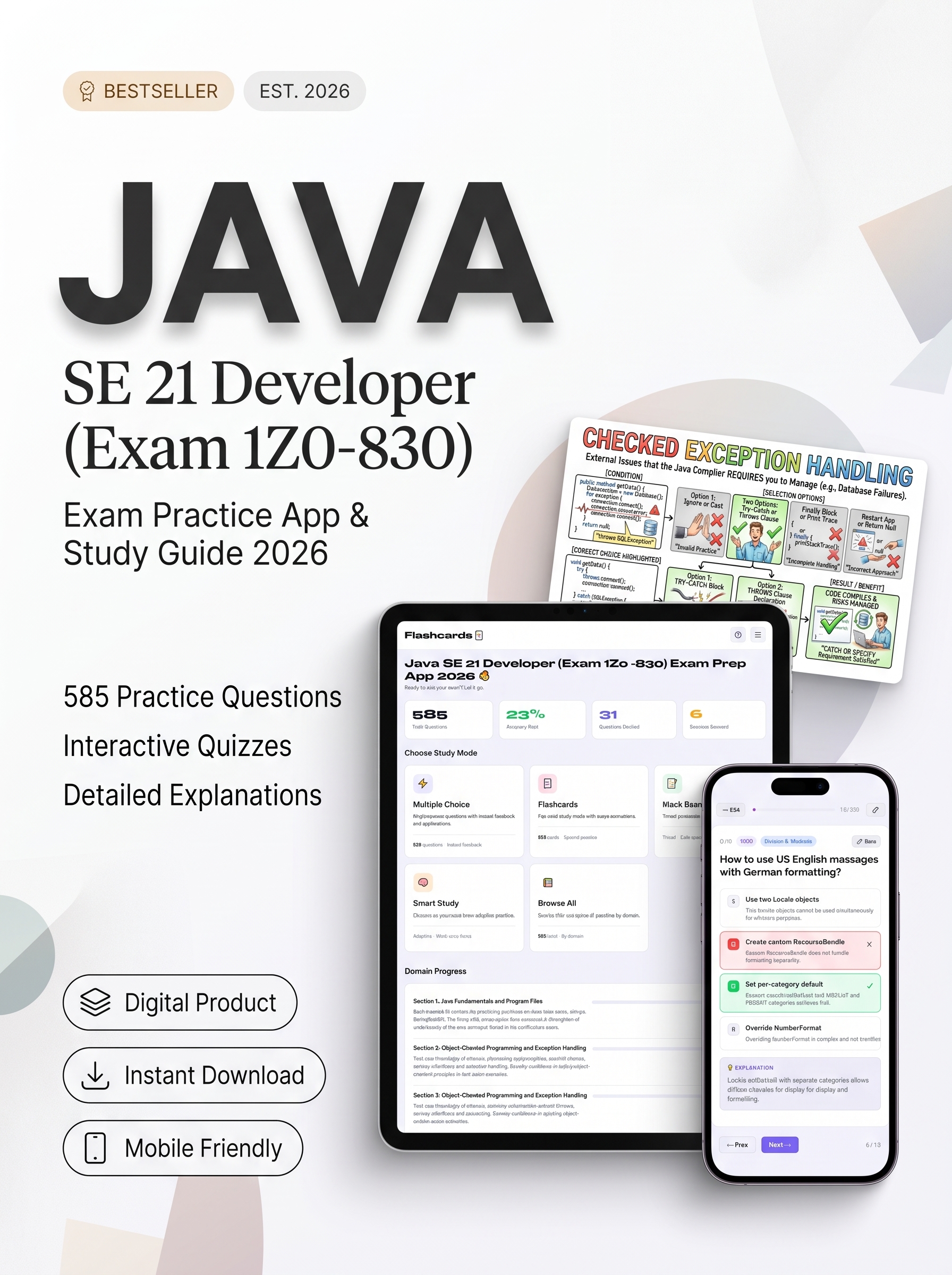 Java SE 21 Developer (Exam 1Z0 -830) Exam Prep App 2026 exam prep