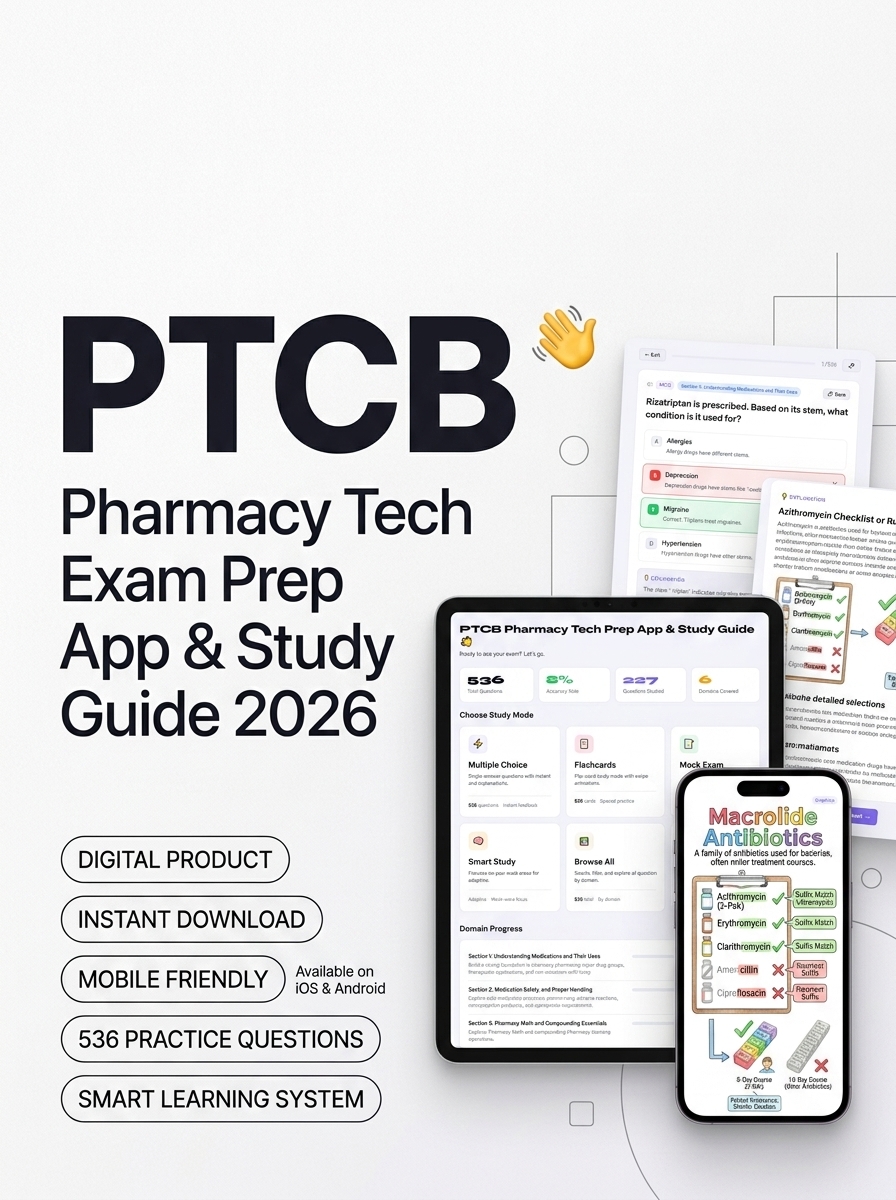 PTCB Pharmacy Tech Prep App & Study Guide 2026 exam prep